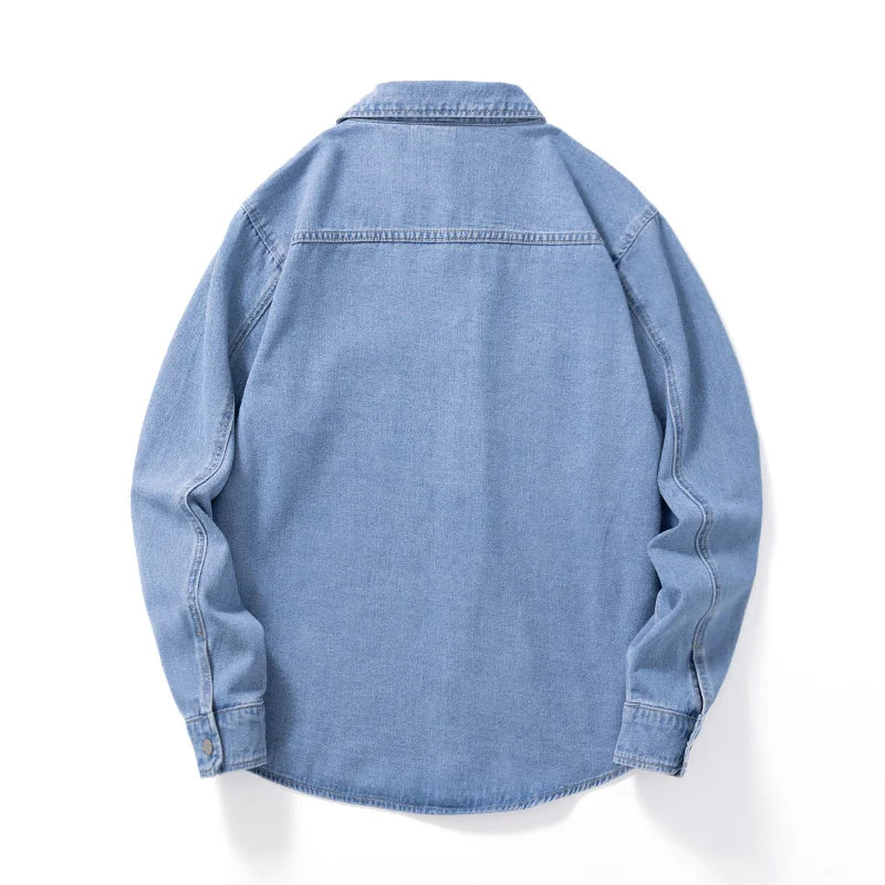 Men’s Loose Fit Denim Shirt – Solid Color Casual Overshirt | Versatile Everyday Wear