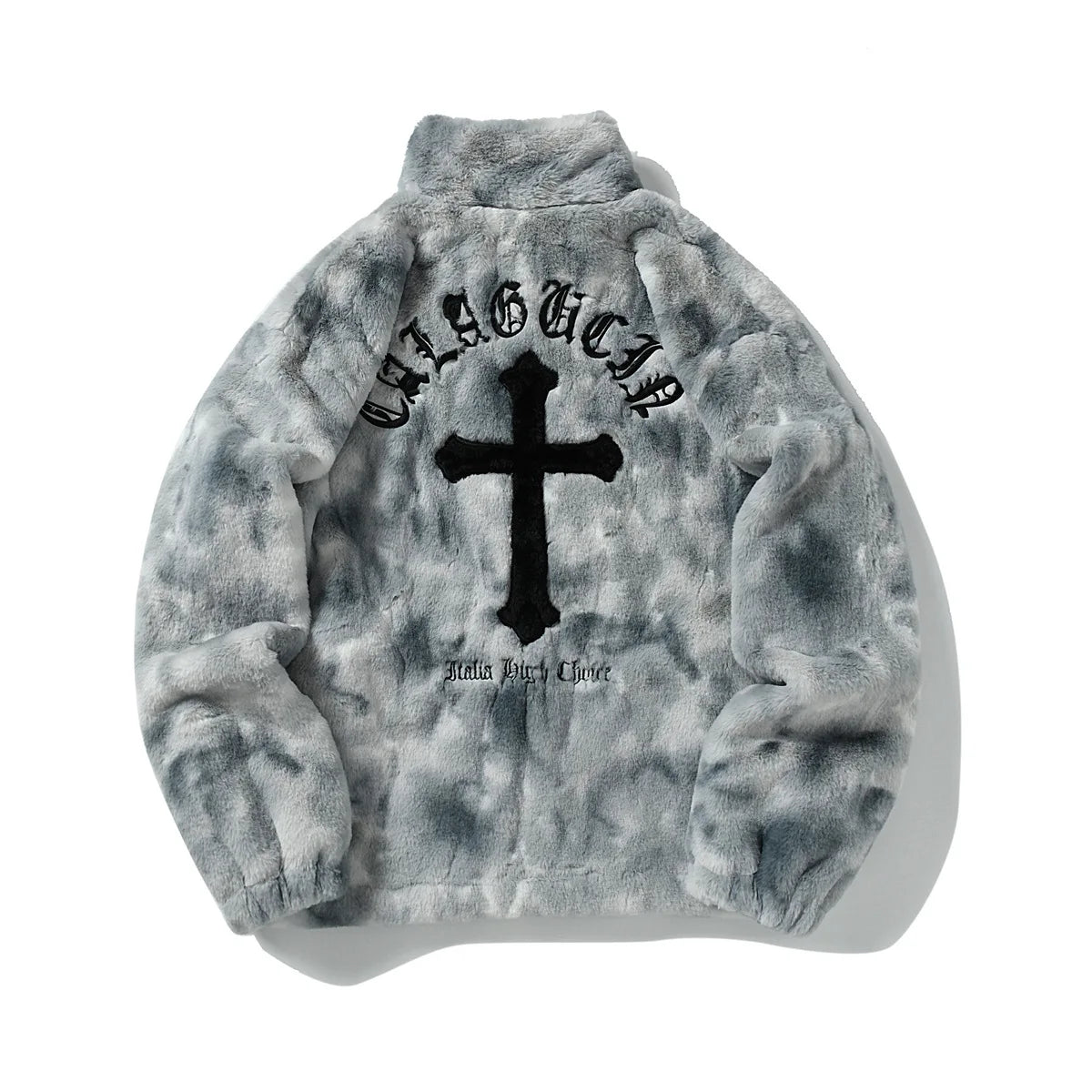 Men Rabbit Fur Jacket Coats Hip Hop Cross Letters Winter Fleece Jacket Streetwear Casual Harajuku Coat Zip Up Fashion Outerwear