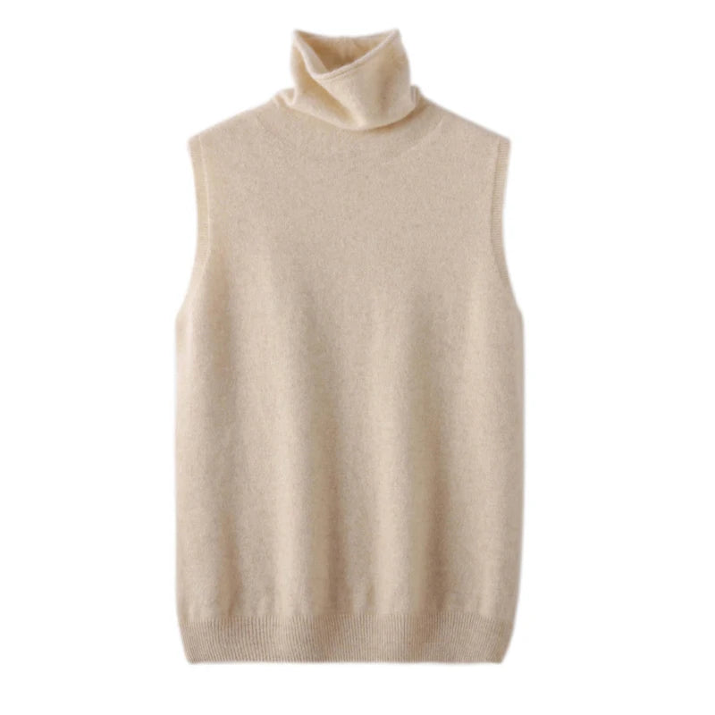 Women’s Merino Wool Turtleneck Knit Vest – Sleeveless Sweater