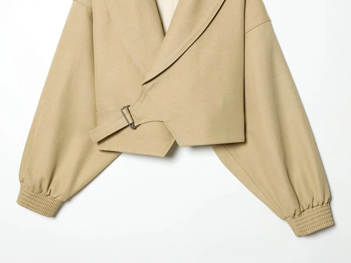 Women’s Lapel Bomber Jacket – Spring/Autumn Solid Coat