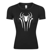 Women’s Spider Print Compression Shirt – Short Sleeve Athletic Top for Running, Gym & Yoga