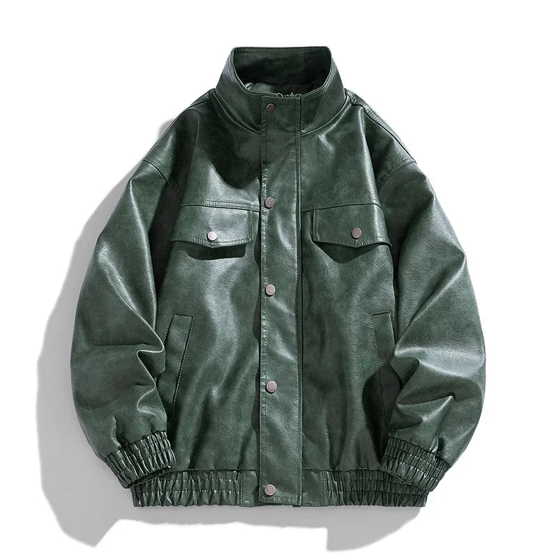 Men’s Retro PU Leather Jacket – High Street Motorcycle-Inspired Coat, Trendy Winter Casual Outerwear