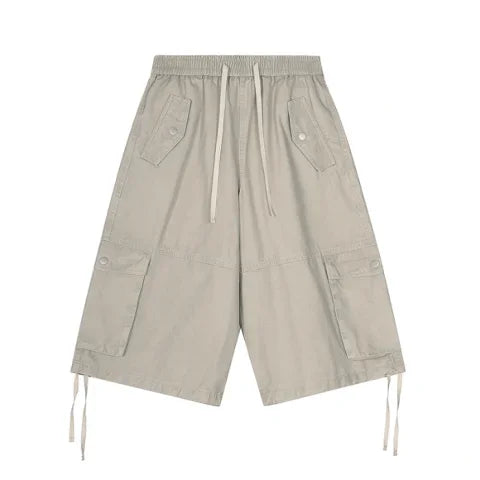 Unisex Wide-Leg Cargo Pants – Washed Cotton Baggy Calf-Length Streetwear Trousers