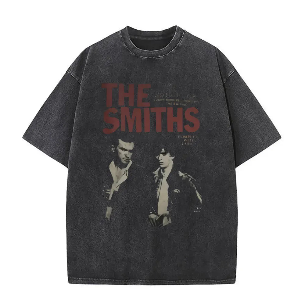 Unisex The Smiths Graphic T-Shirt – Funny Cat Retro Washed Tee | 1980s Indie Rock Vintage Streetwear