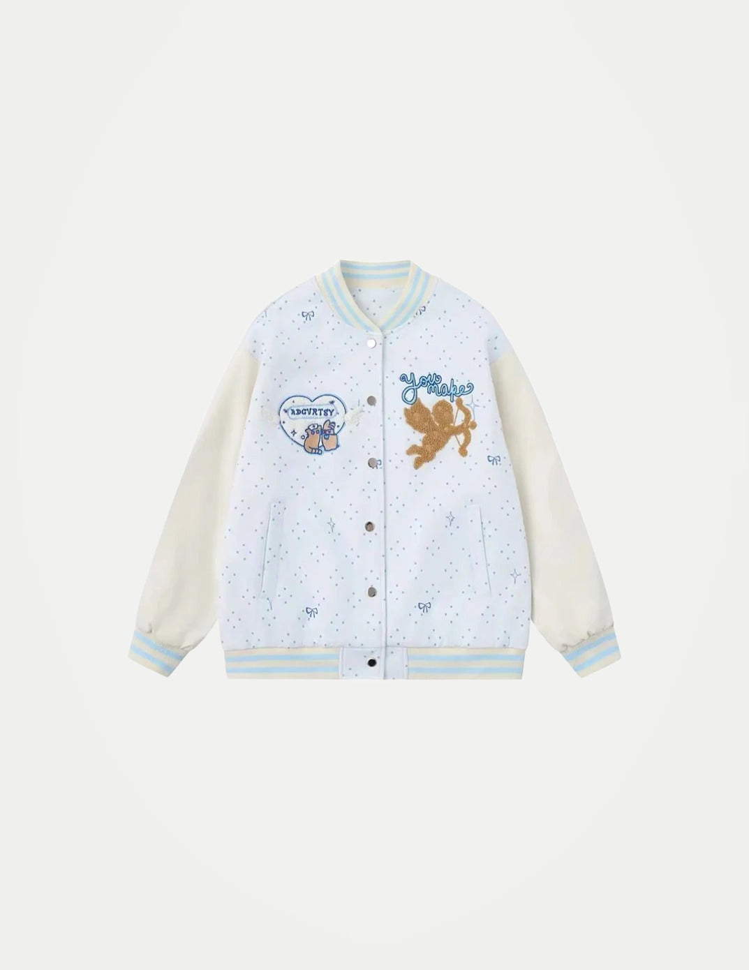 Embroidered Wings White Baseball Jacket Women Loose Lazy Casual Sweet Coat Long Sleeve Fall Winter Polka Dot Korean Outwear