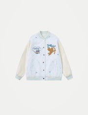 Embroidered Wings White Baseball Jacket Women Loose Lazy Casual Sweet Coat Long Sleeve Fall Winter Polka Dot Korean Outwear