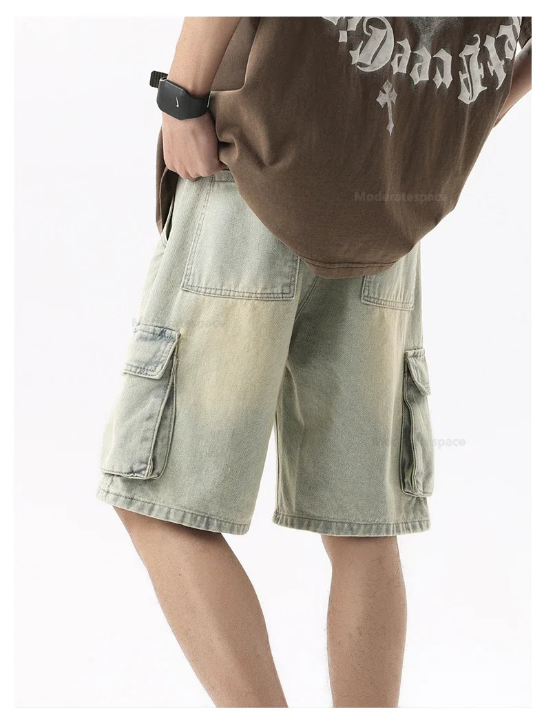 Men's Summer Denim Shorts – Loose Straight Leg Multi-Pocket Casual