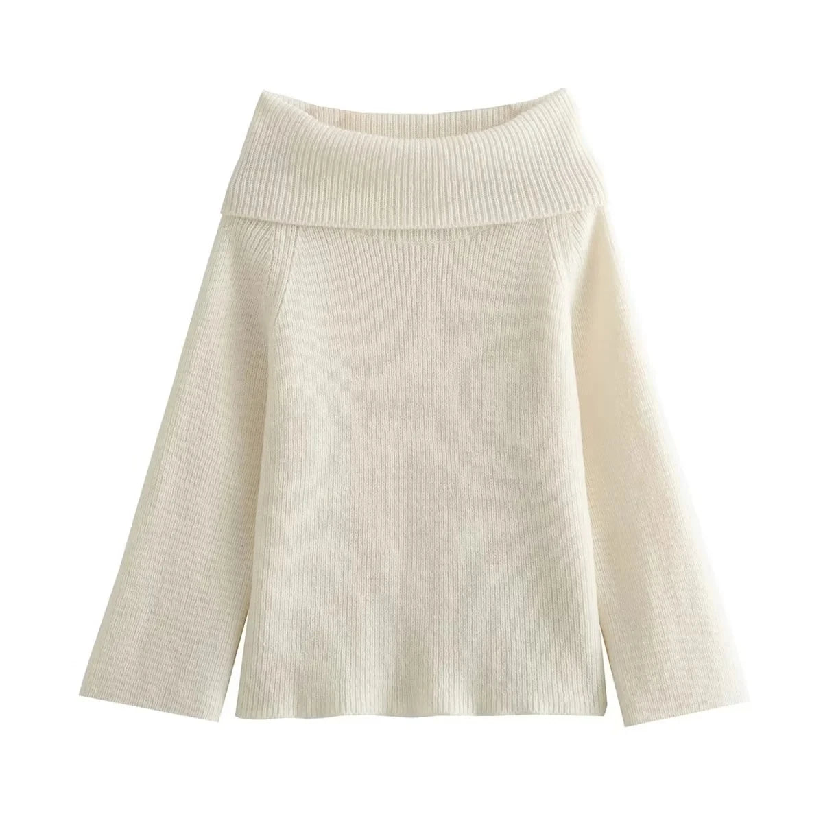 Women’s Off-Shoulder Knit Sweater – Chic Long Sleeve Pullover for Autumn Casual Wear