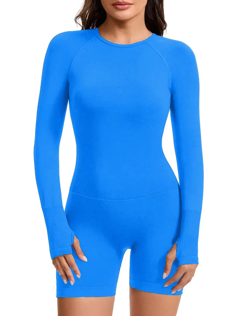 Women's Seamless Long Sleeve Yoga Jumpsuit – Open Back Gym Playsuit