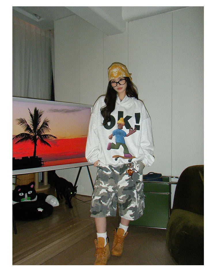Tawaaiw Cartoon Print Hooded Hoodie – Women’s Streetwear Collection