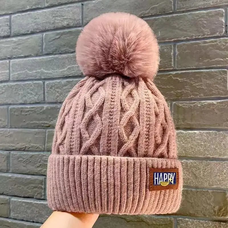 Women’s Winter Fleece-Lined Beanie – Thick Cable Knit Hat with Faux Fur Pom Pom, Warm Cold-Weather Cap