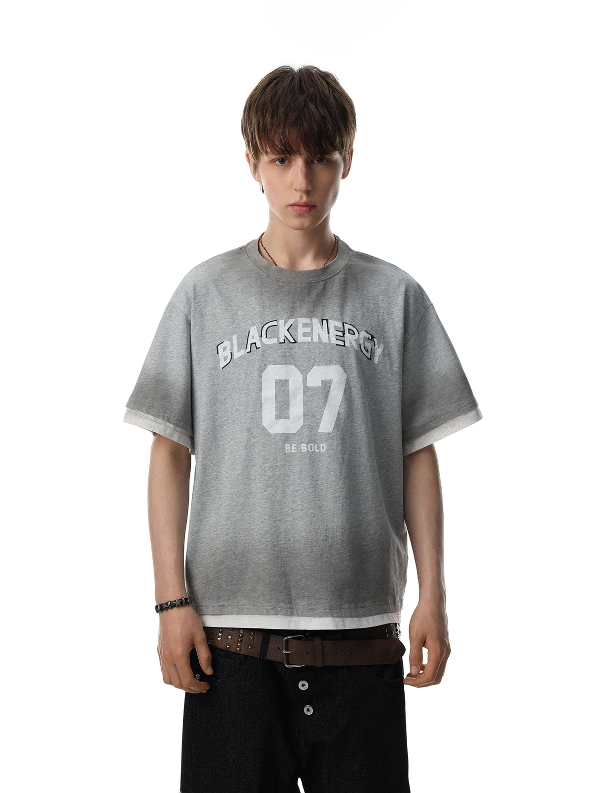 Men’s Retro Letter Print T-Shirt – Loose Fit Cotton Short Sleeve Fake Two-Piece Casual Tee