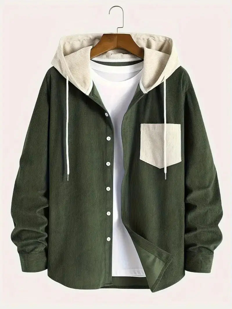 Men’s Corduroy Hooded Jacket – Casual Zip-Up Spring & Autumn Outerwear, Comfortable Everyday Commuting Coat