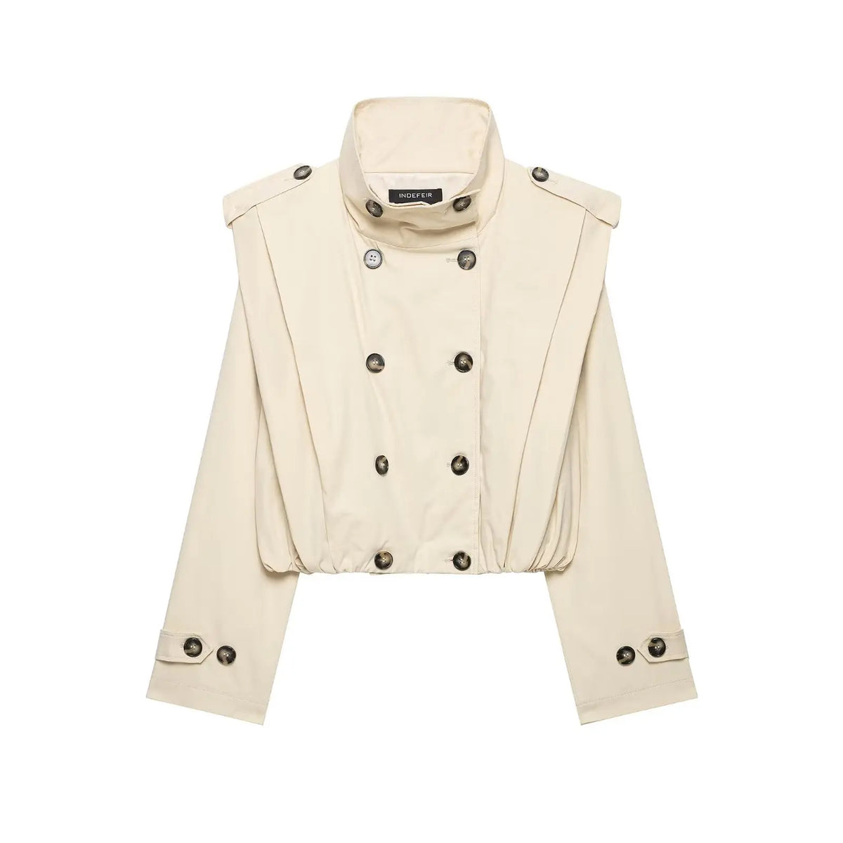 Women’s Vintage Cropped Trench Coat – Double-Breasted Stand Collar Streetwear Jacket