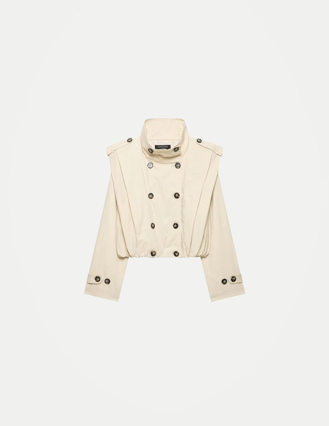 Women’s Vintage Cropped Trench Coat – Double-Breasted Stand Collar Streetwear Jacket