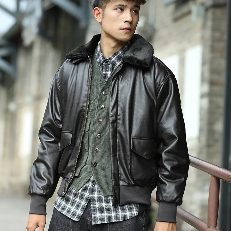 Men’s PU Leather Bomber Jacket – Vintage Aviator Flight Coat | Winter Padded Motorcycle & Military-Inspired Outerwear
