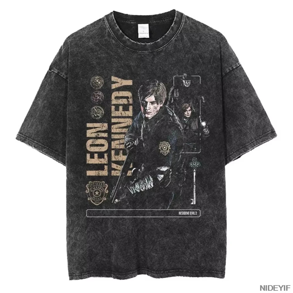 Unisex Leon Kennedy Graphic T-Shirt – Oversized Short-Sleeve Tee | Retro Biohazard-Inspired Fan Streetwear