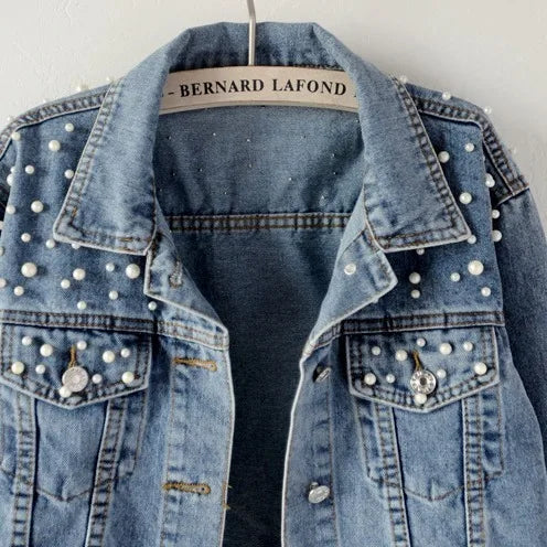 Women’s Beaded Denim Jacket – Loose Fit Embellished Winter Coat for Autumn & Winter