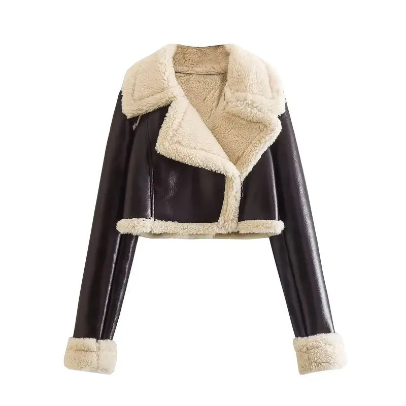 Willshela Women’s Vintage Jacket – Solid Color Front-Zip Lapel Neck Long Sleeve Casual Fashion Outerwear