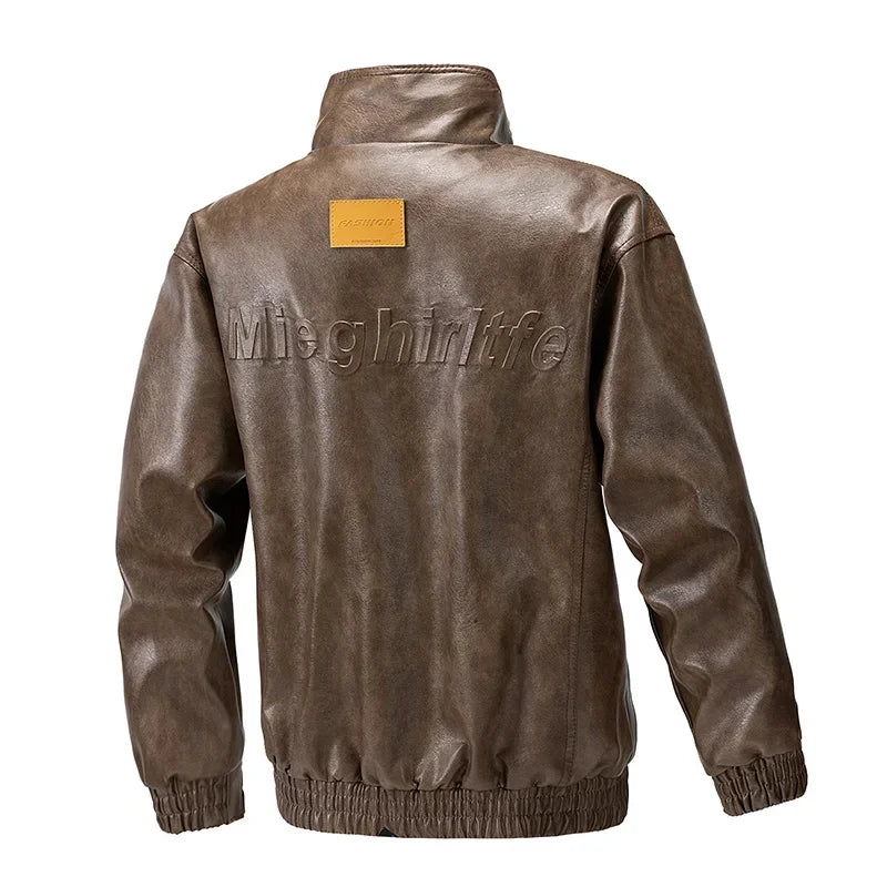 Men’s Retro PU Leather Jacket – High Street Motorcycle-Inspired Coat, Trendy Winter Casual Outerwear