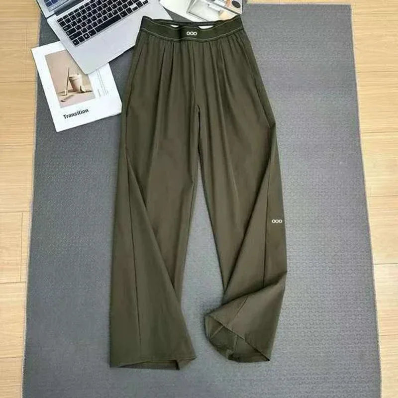Women’s High-Waist Wide-Leg Pants – Lightweight Breathable Straight-Leg Trousers | Loose Casual Yoga & Summer Sweatpants