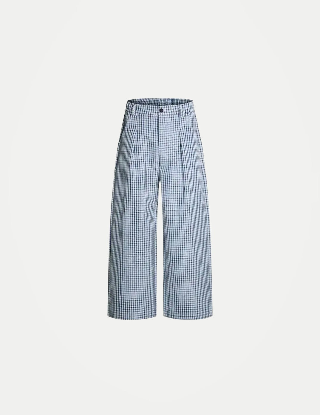 Men’s Gingham Wide-Leg Trousers – European Casual Half-Elastic Waist Pants | Minimalist Streetwear