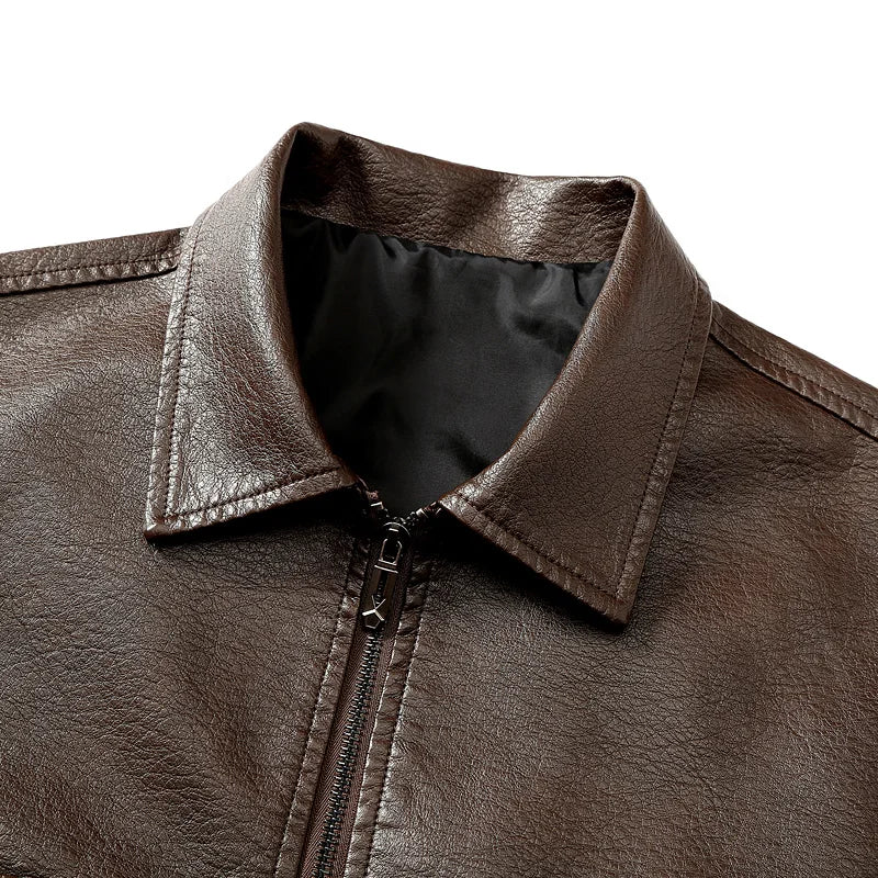 Men’s Slim-Fit Leather Jacket – Korean Lapel Windbreaker Coat | Stylish Spring & Autumn Casual Outerwear