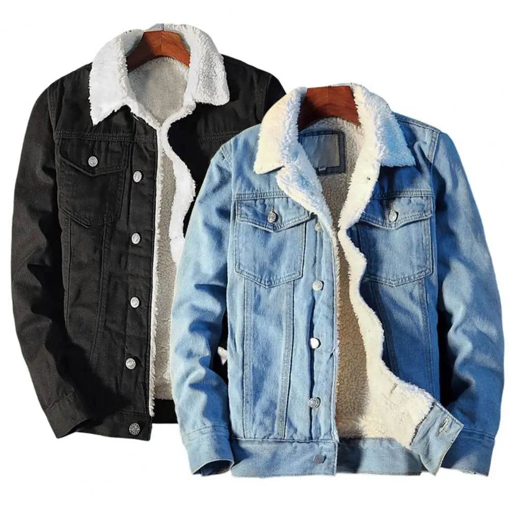 Men's Winter Fleece-Lined Denim Jacket – Thicken Warm Velvet Inner Coat