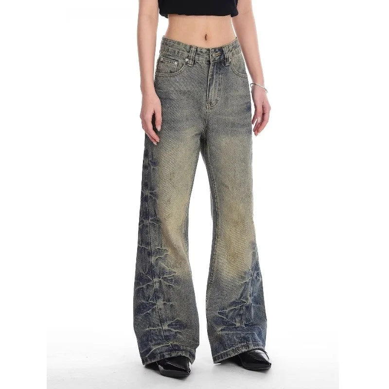 Retro American Painted Distressed Loose Straight Leg Jeans