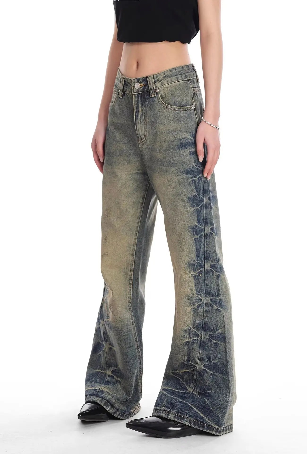 Retro American Painted Distressed Loose Straight Leg Jeans