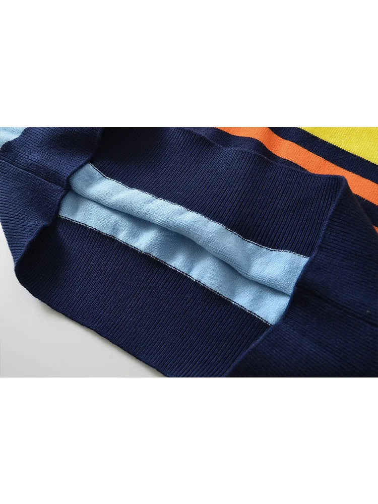 Women’s Striped Knitted Polo Shirt – Colorful Short Sleeve Summer Pullover Top
