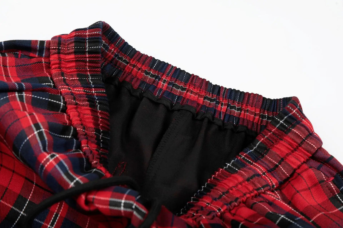 IEFB Men’s Red Plaid Trousers – Loose Fit Drawstring Pants | High-Street Style