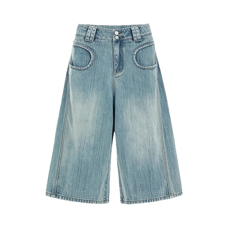Women’s Retro Distressed Denim Jeans – High-Waist Wide-Leg Loose Fit Summer Jeans, American Vintage Streetwear
