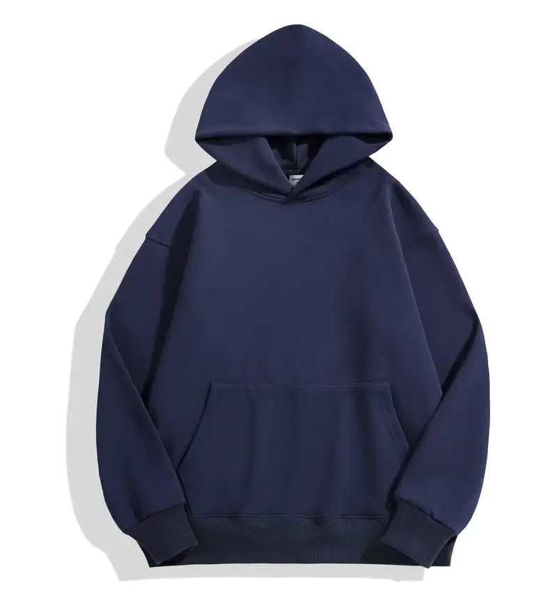 Men's 500 GSM Heavyweight Cotton Hoodie – Solid Color Casual Winter Sweatshirt