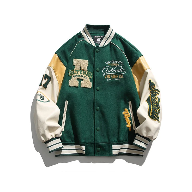 Men’s Embroidered Baseball Jacket – Casual Spliced Windbreaker Coat, Stylish Autumn Outdoor Streetwear Jacket