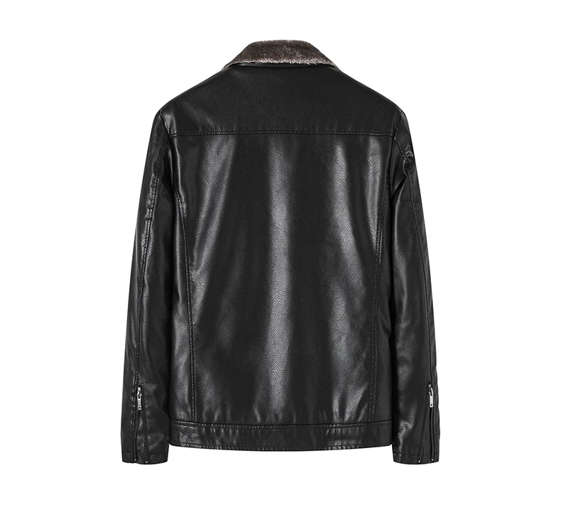 Men’s Fleece-Lined Leather Jacket – Autumn & Winter Business Casual Coat