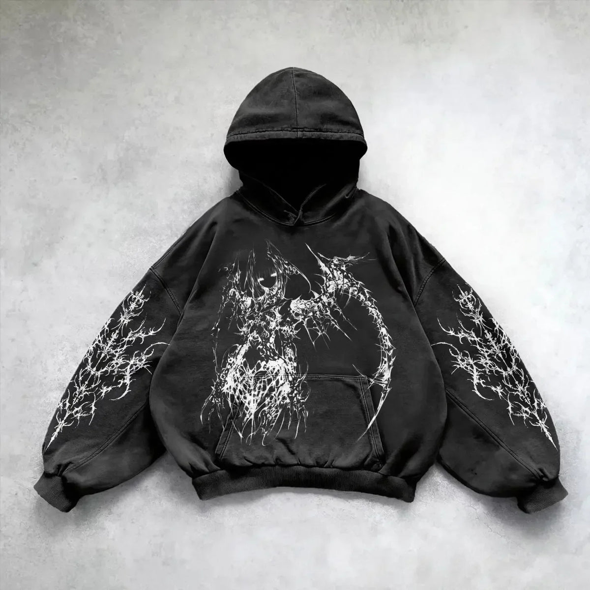 Y2K Gothic Graphic Hoodie – Loose Fit Grunge Punk Sweatshirt | Men’s & Women’s Streetwear