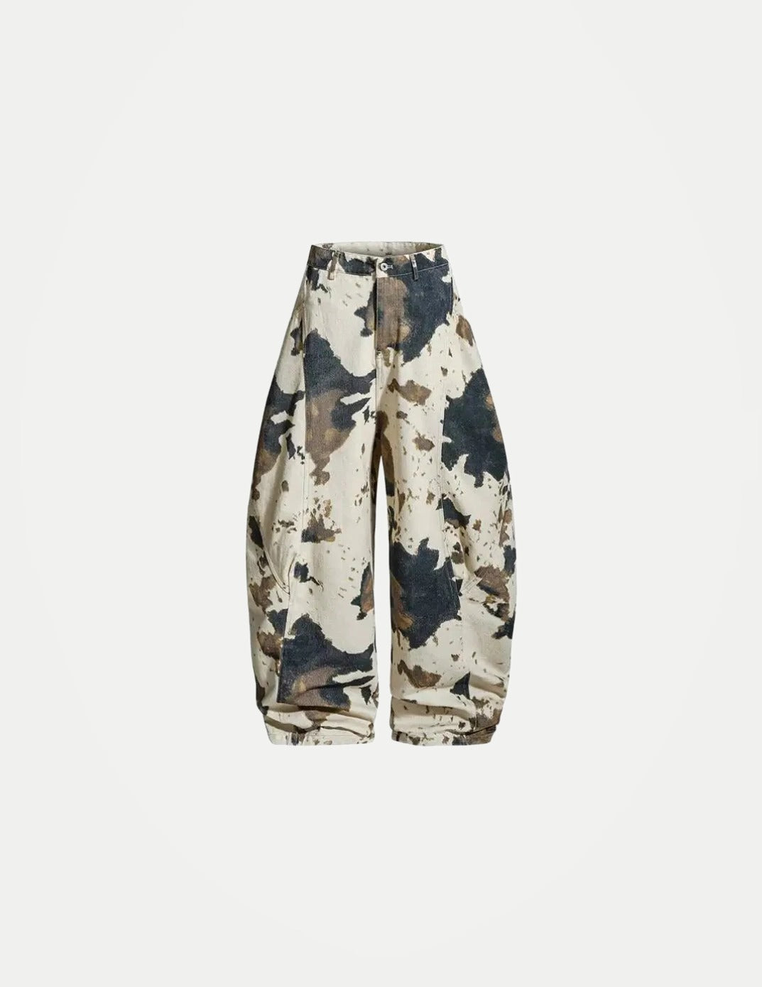 Men’s Cow Pattern Casual Pants – Loose Fit Contrast Color Curved Trousers | Spring & Autumn Streetwear