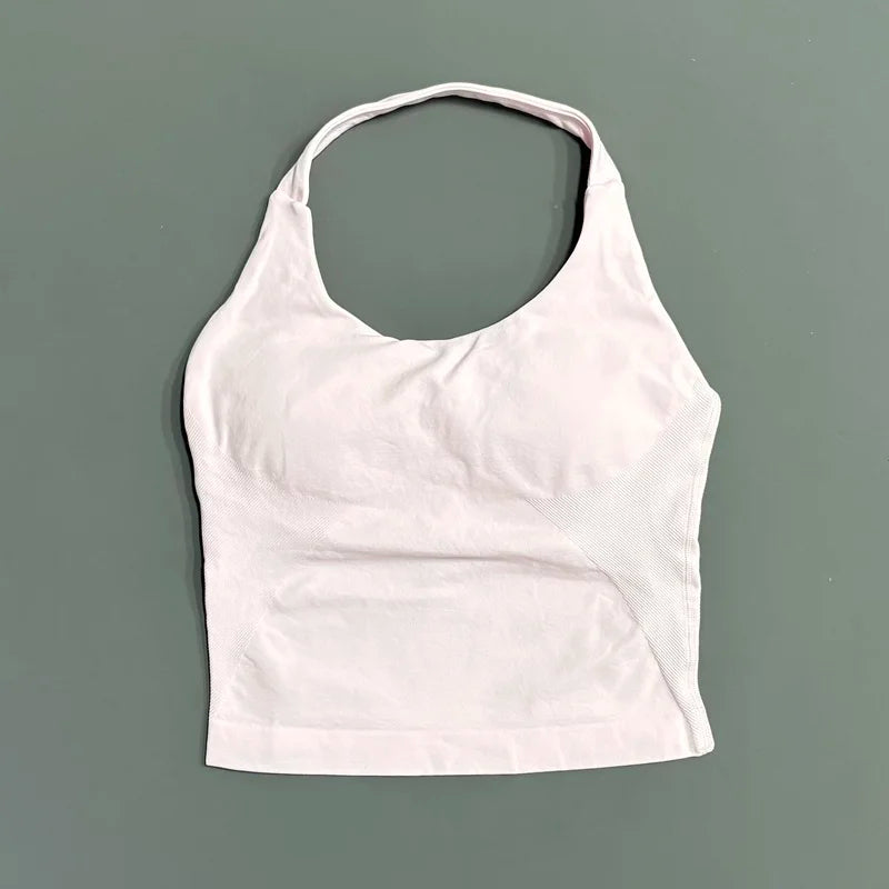 Women's Seamless Halterneck Longline Sports Tank Top – Ruched Gym Activewear