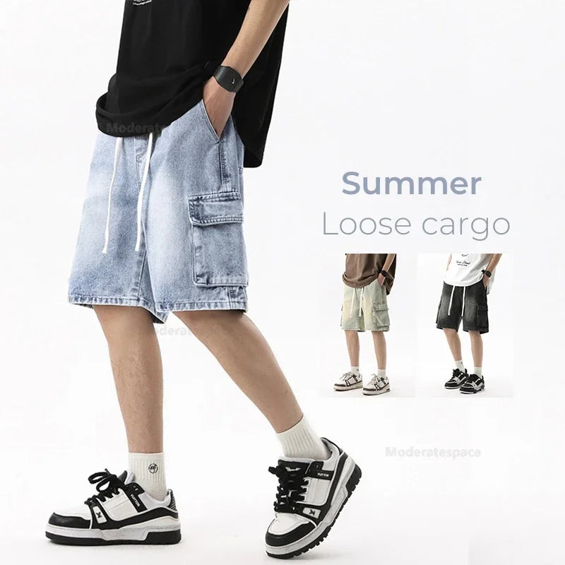 Men's Summer Denim Shorts – Loose Straight Leg Multi-Pocket Casual