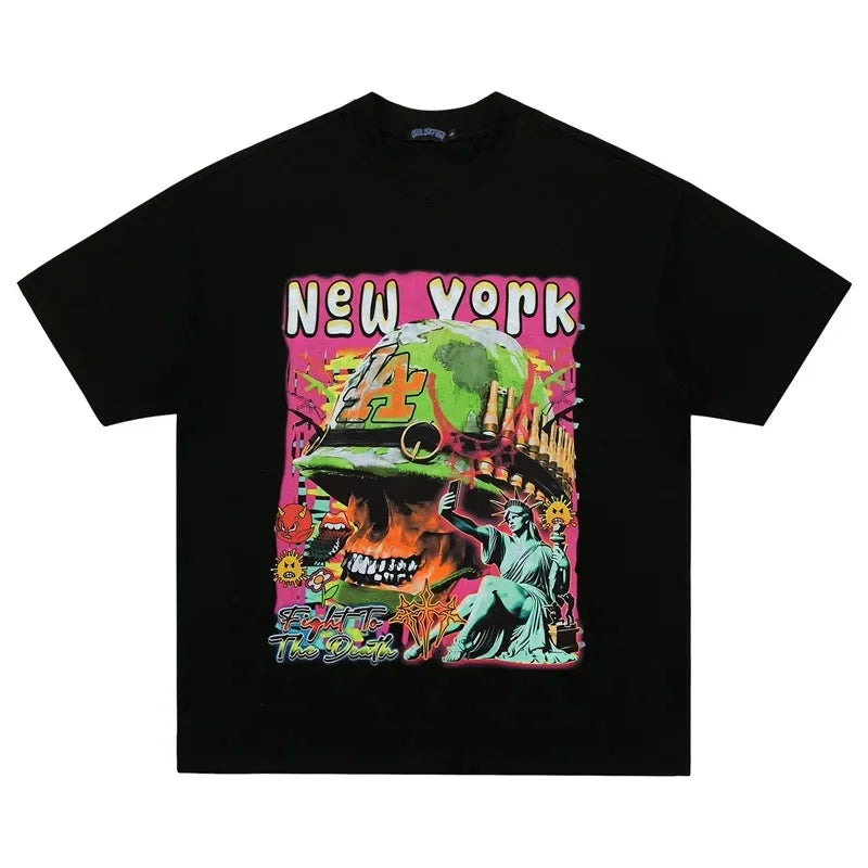 Men's Skull Soldier Printed T-Shirt – Oversized Retro Streetwear Summer Tee