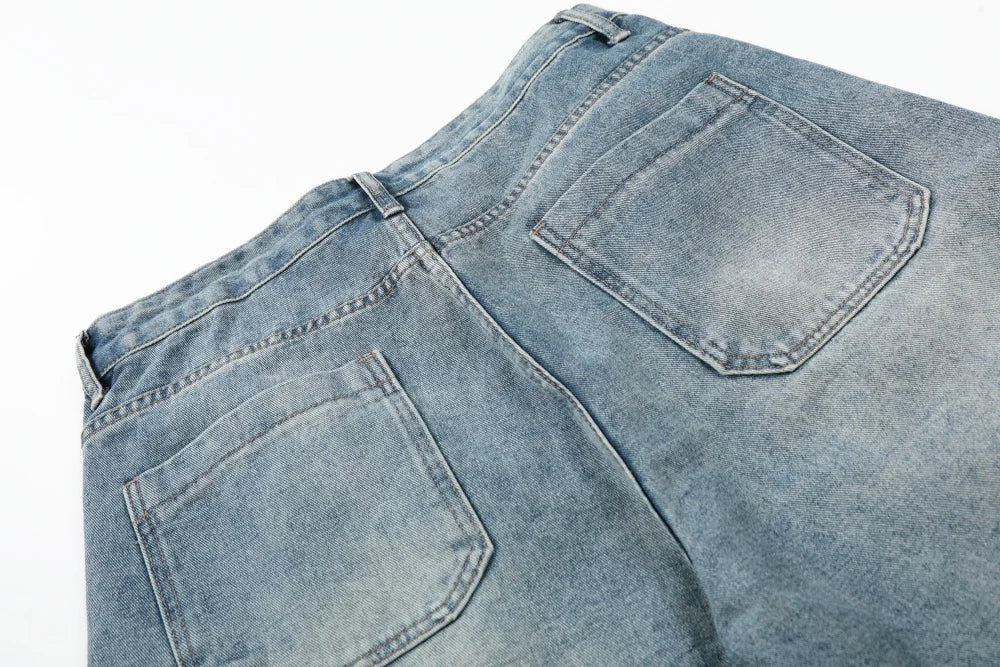 Men’s Retro Baggy Denim Shorts – Washed Distressed Knee-Length Carpenter Shorts | Loose Wide-Leg Casual Streetwear