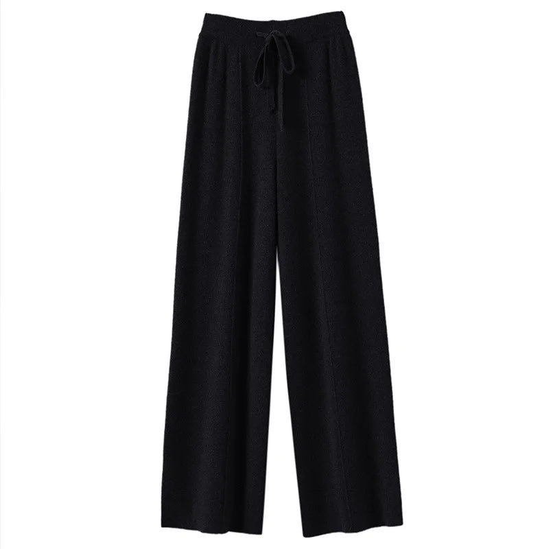 Women’s High-Waisted Wide Leg Pants – Warm Knit Loose Fit Casual Trousers