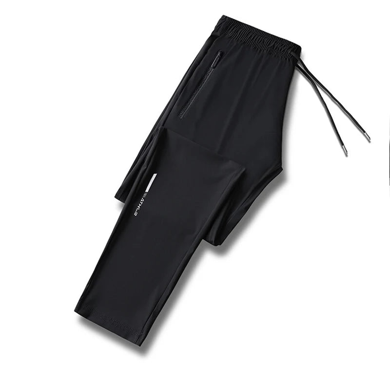 Men’s Ice Silk Summer Pants – Lightweight Quick-Dry Stretch Casual Running Trousers