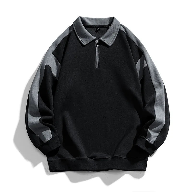 Men’s Half-Zip Polo Sweatshirt – Loose Fit Turn-Down Collar Casual Top