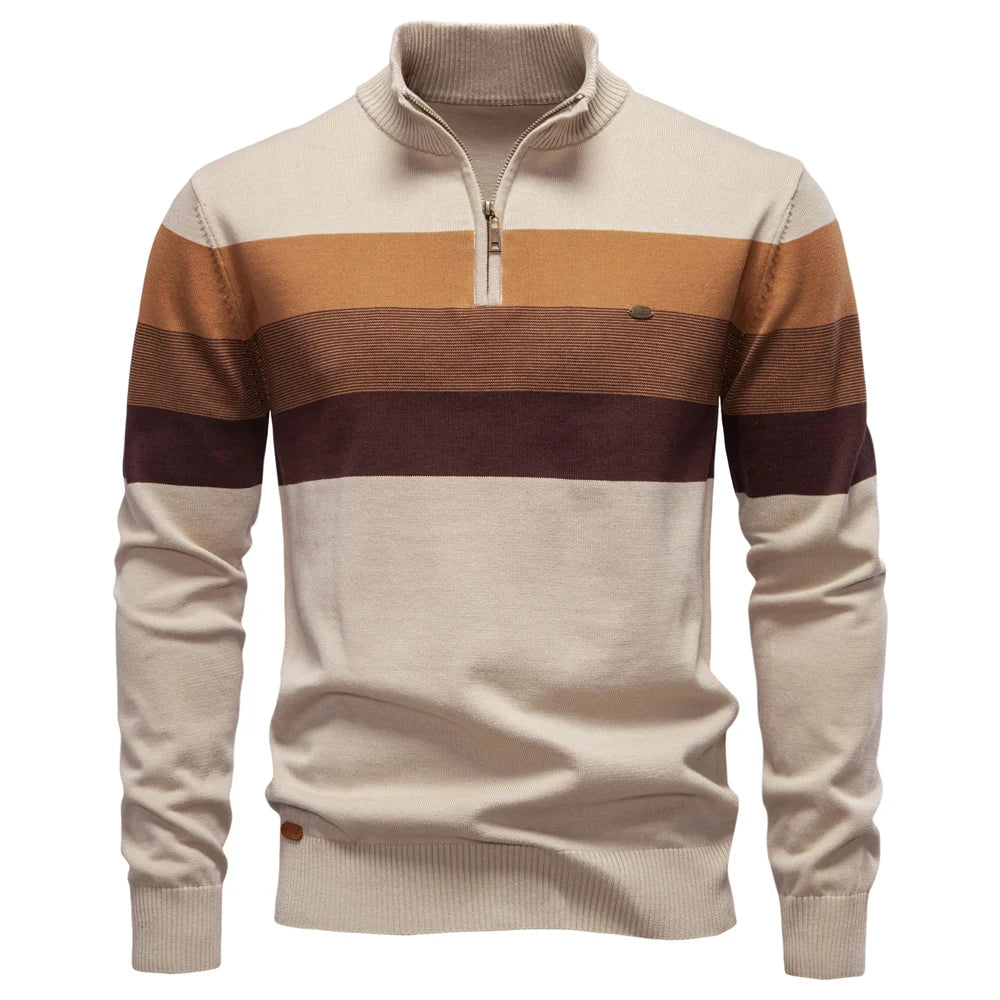 AIOPESON Men’s Patchwork Sweater – Mock Neck Zipper Pullover