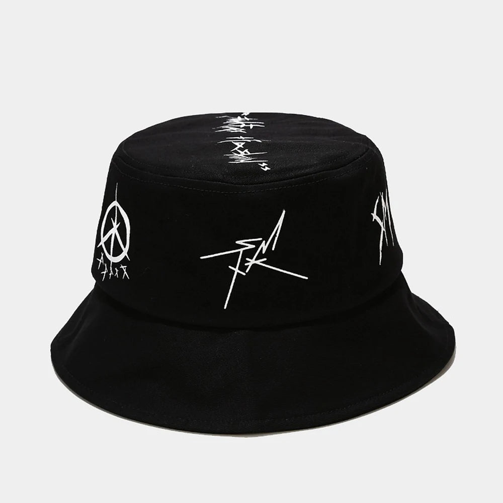 Unisex Foldable Fisherman Bucket Hat – Cotton Patchwork Graffiti Cap, Casual Outdoor Travel & Hip Hop Style