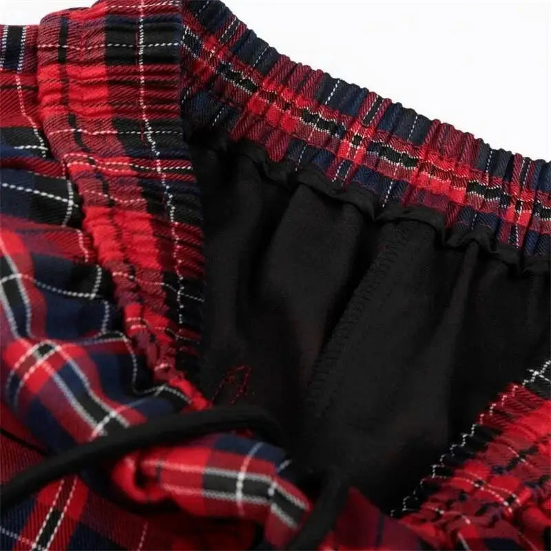 IEFB Men’s Red Plaid Trousers – Loose Fit Drawstring Pants | High-Street Style