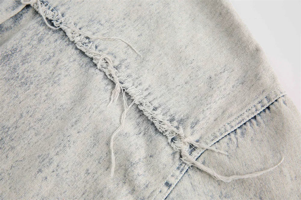 Men’s Vintage Washed Denim Shirt – Loose Fit Short Sleeve Casual Top