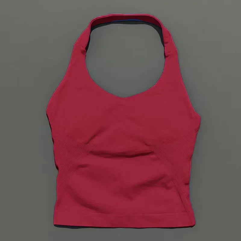 Women's Seamless Halterneck Longline Sports Tank Top – Ruched Gym Activewear